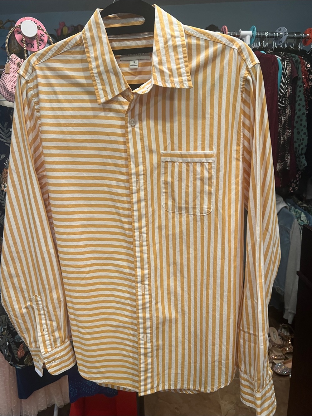 Yellow & White Striped Long-Sleeve Shirt by Free Assembly
